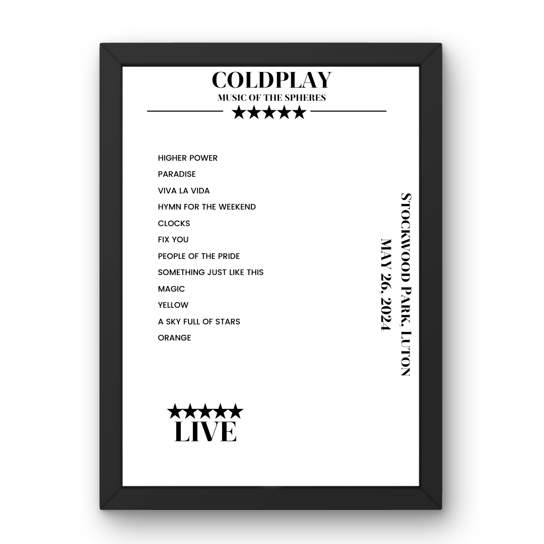 Coldplay May 26, 2024 Stockwood Park Luton Setlist Poster - Setlist