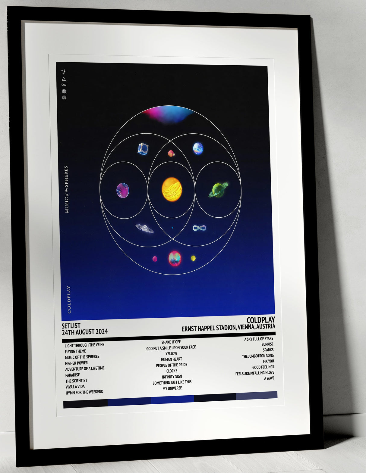 Coldplay Music of the Spheres Ernst Happel Stadion Vienna 24th August 2024 - Setlist Tour Poster - Setlist