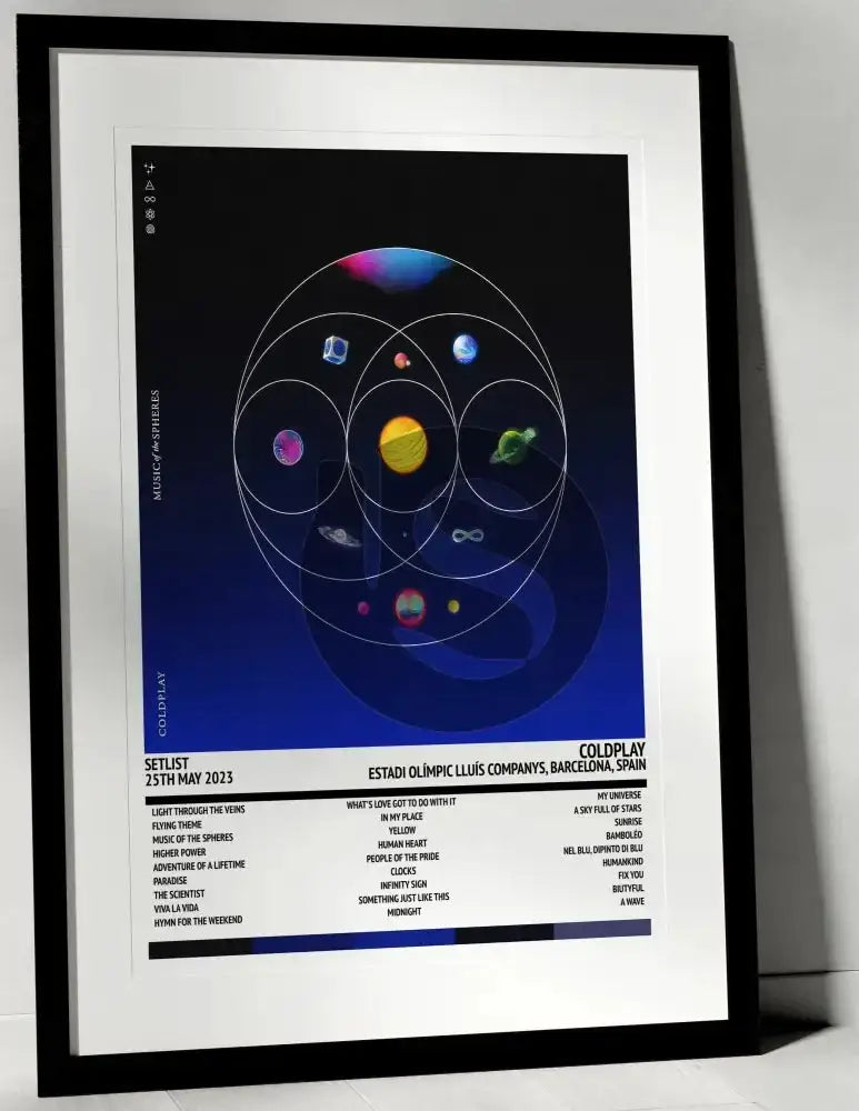 Coldplay Music of the Spheres Estadi Olímpic Lluís Companys Barcelona 25th May 2023 - Setlist Tour Poster - Setlist