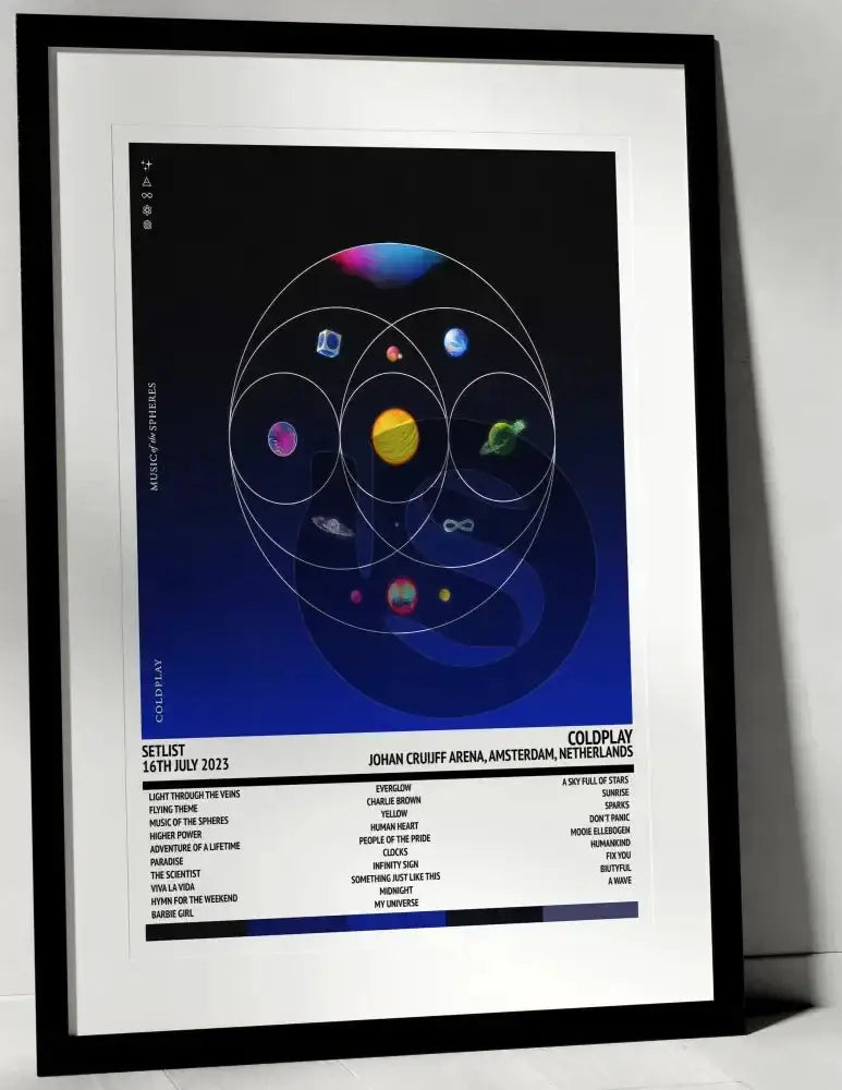 Coldplay Music of the Spheres Johan Cruijff ArenA Amsterdam 16th July 2023 - Setlist Tour Poster - Setlist