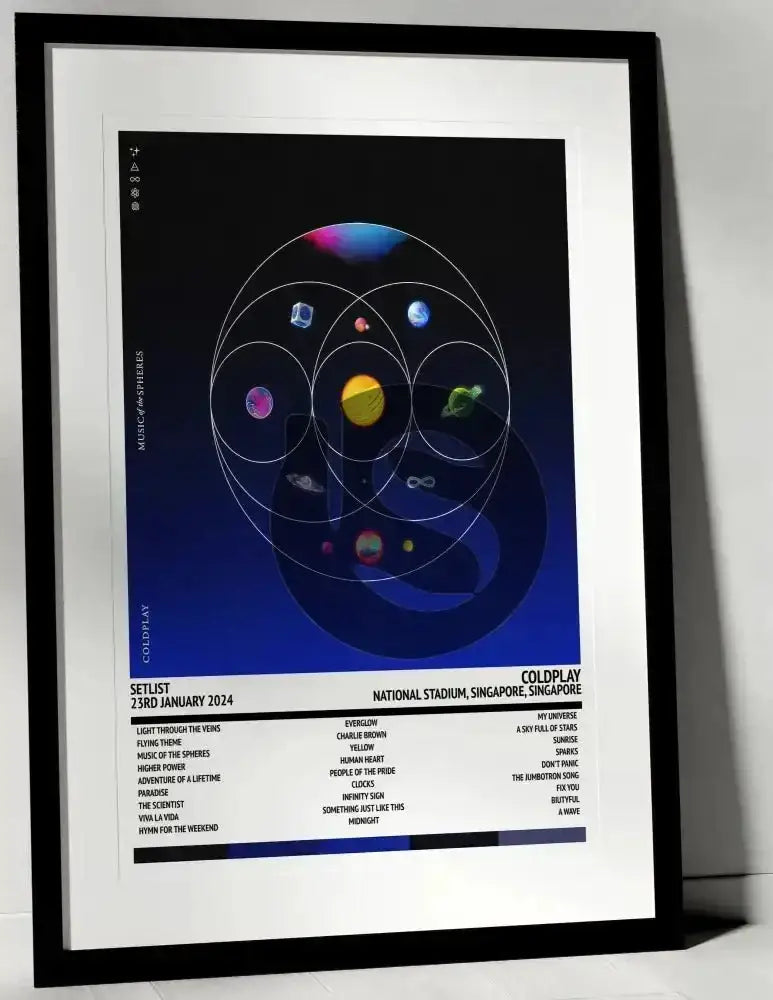 Coldplay Music of the Spheres National Stadium Singapore 23rd January 2024 - Setlist Tour Poster - Setlist