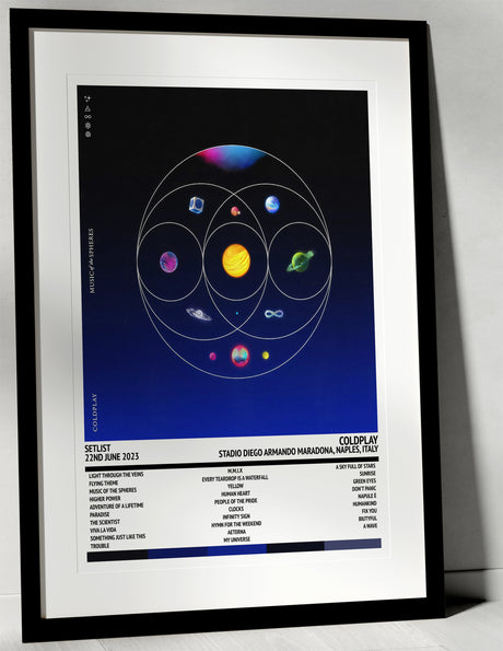 Coldplay Music of the Spheres Stadio Diego Armando Maradona Naples 22nd June 2023 - Setlist Tour Poster - Setlist