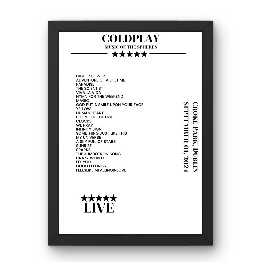 Coldplay September 01, 2024 Croke Park Dublin Setlist Poster - Setlist