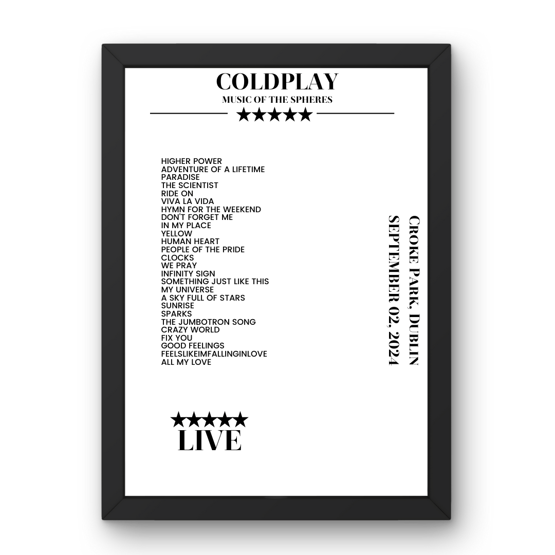 Coldplay September 02, 2024 Croke Park Dublin Setlist Poster - Setlist