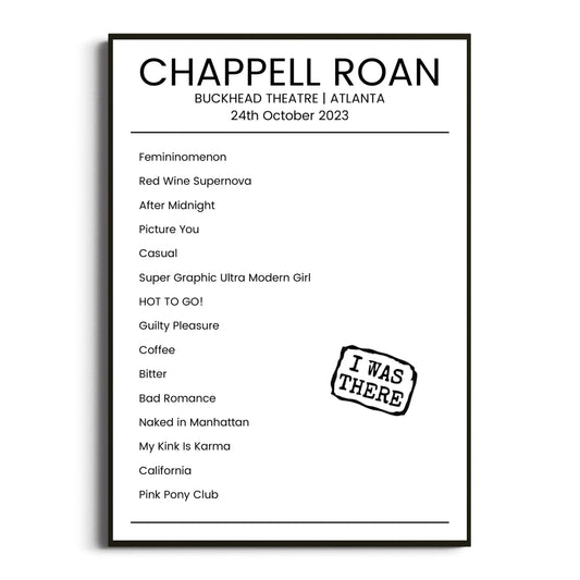 Chappell Roan Atlanta 24 October 2023 Setlist Poster