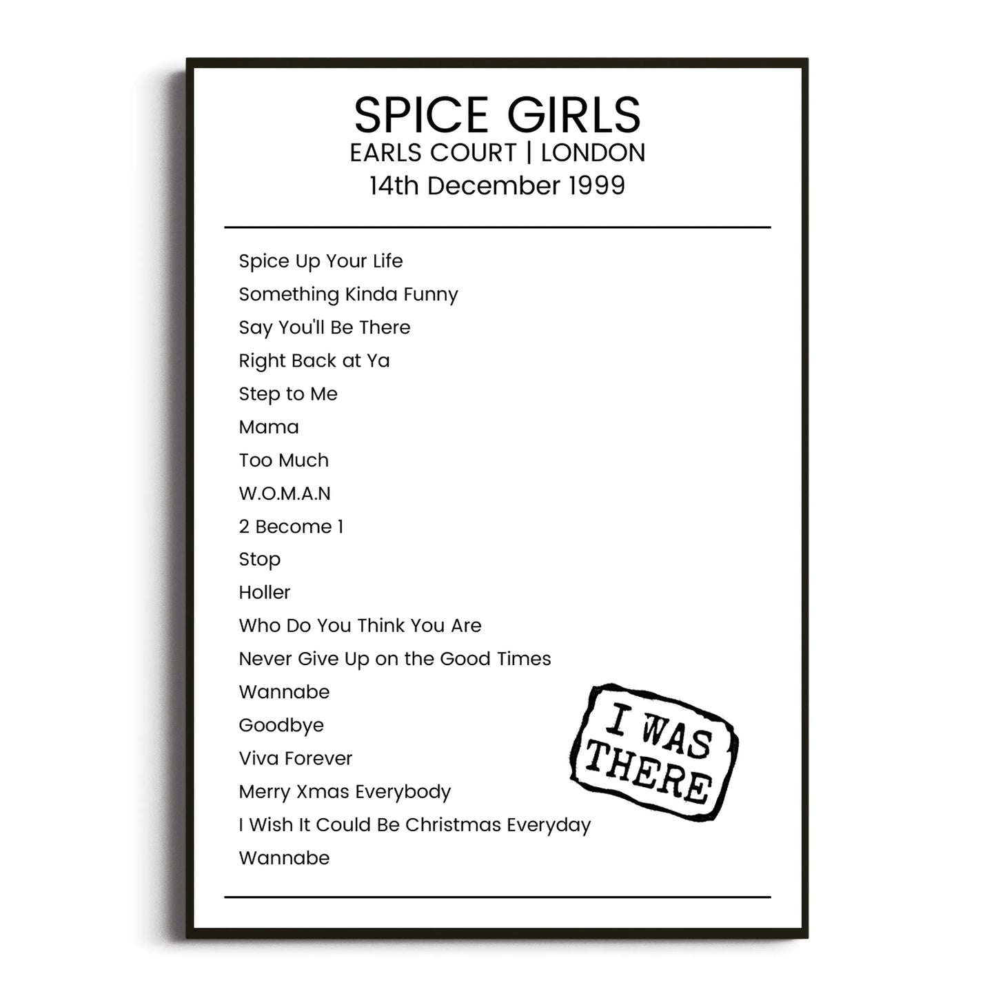 Spice Girls London 14 December 1999 Setlist Poster