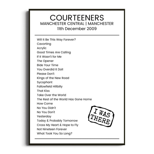 Courteeners Manchester 11 December 2009 Setlist Poster