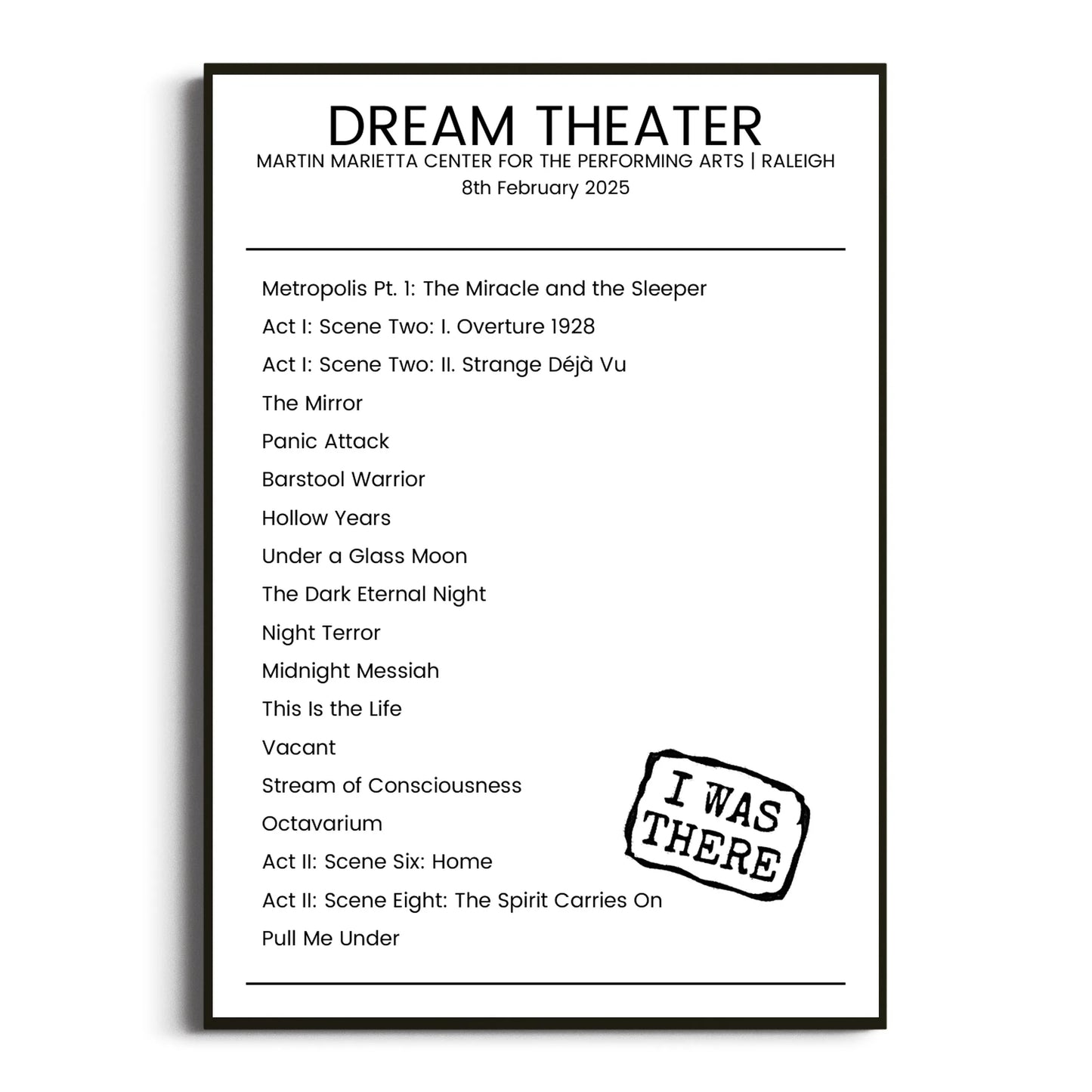 Dream Theater Raleigh 08 February 2025 Setlist Poster