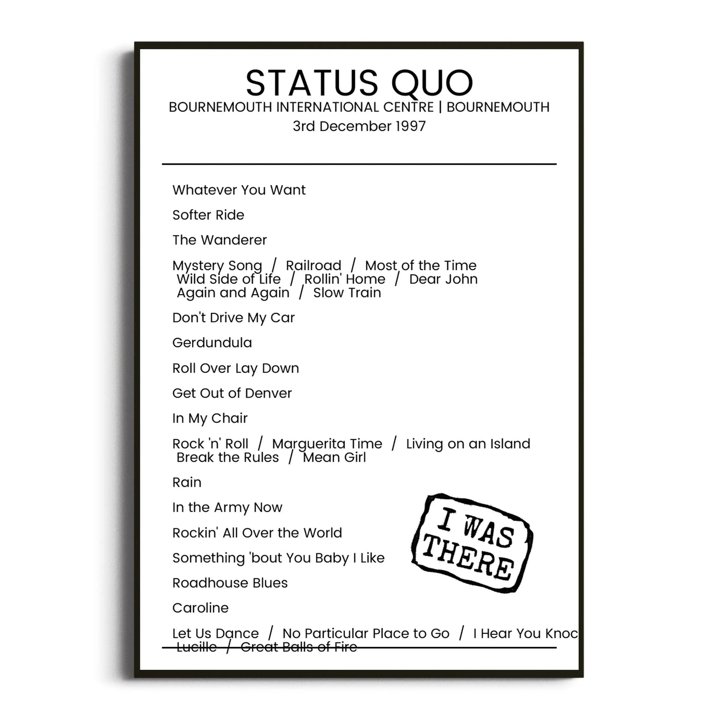 Status Quo Bournemouth 03 December 1997 Setlist Poster