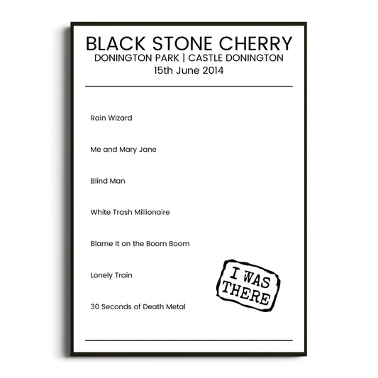 Black Stone Cherry Castle Donington 15 June 2014 Setlist Poster