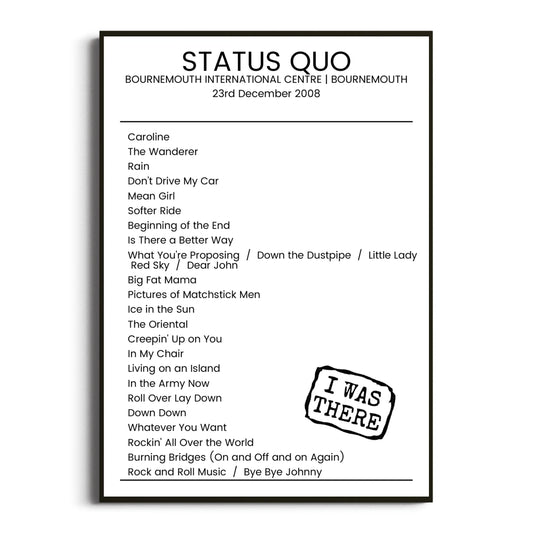 Status Quo Bournemouth 23 December 2008 Setlist Poster