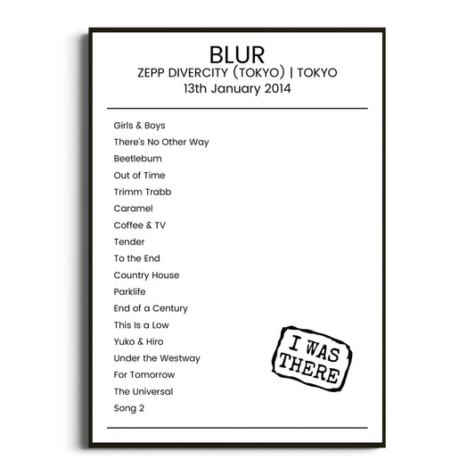 Blur Tokyo 13 January 2014 Setlist Poster