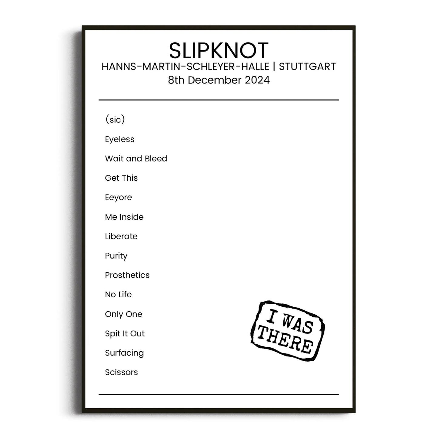 Slipknot Stuttgart 08 December 2024 Setlist Poster