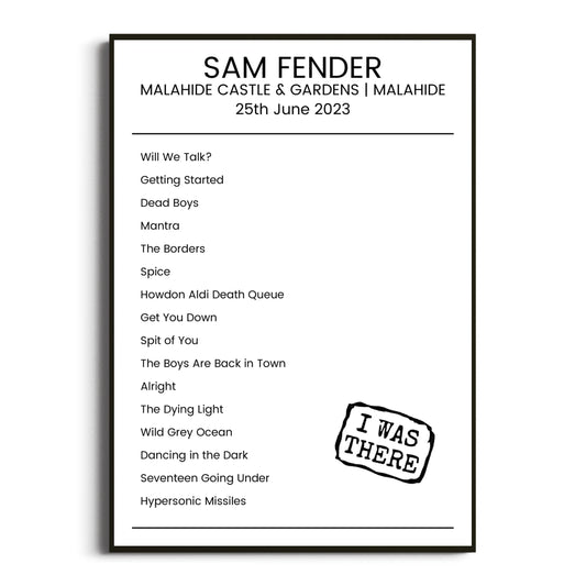 Sam Fender Malahide 25 June 2023 Setlist Poster