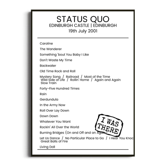 Status Quo Edinburgh 19 July 2001 Setlist Poster