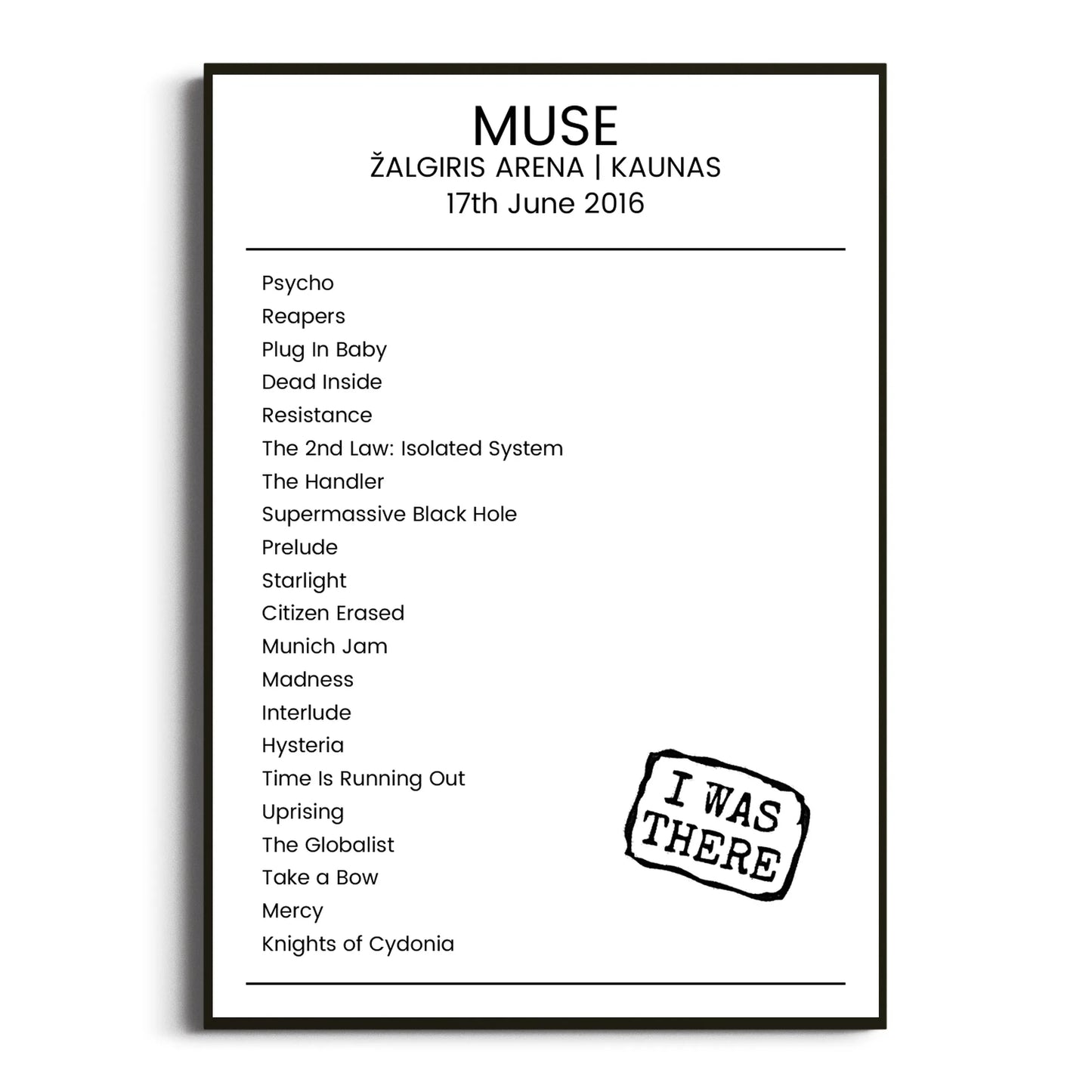 Muse Kaunas 17 June 2016 Setlist Poster