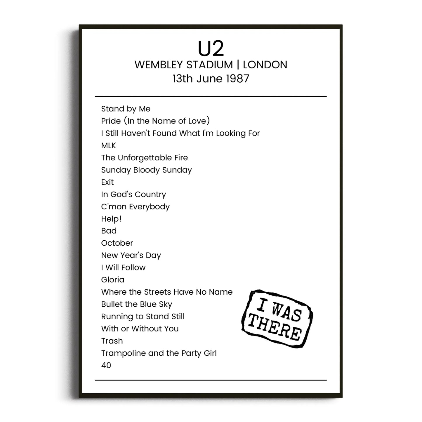 U2 London 13 June 1987 Setlist Poster