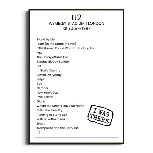 U2 London 13 June 1987 Setlist Poster