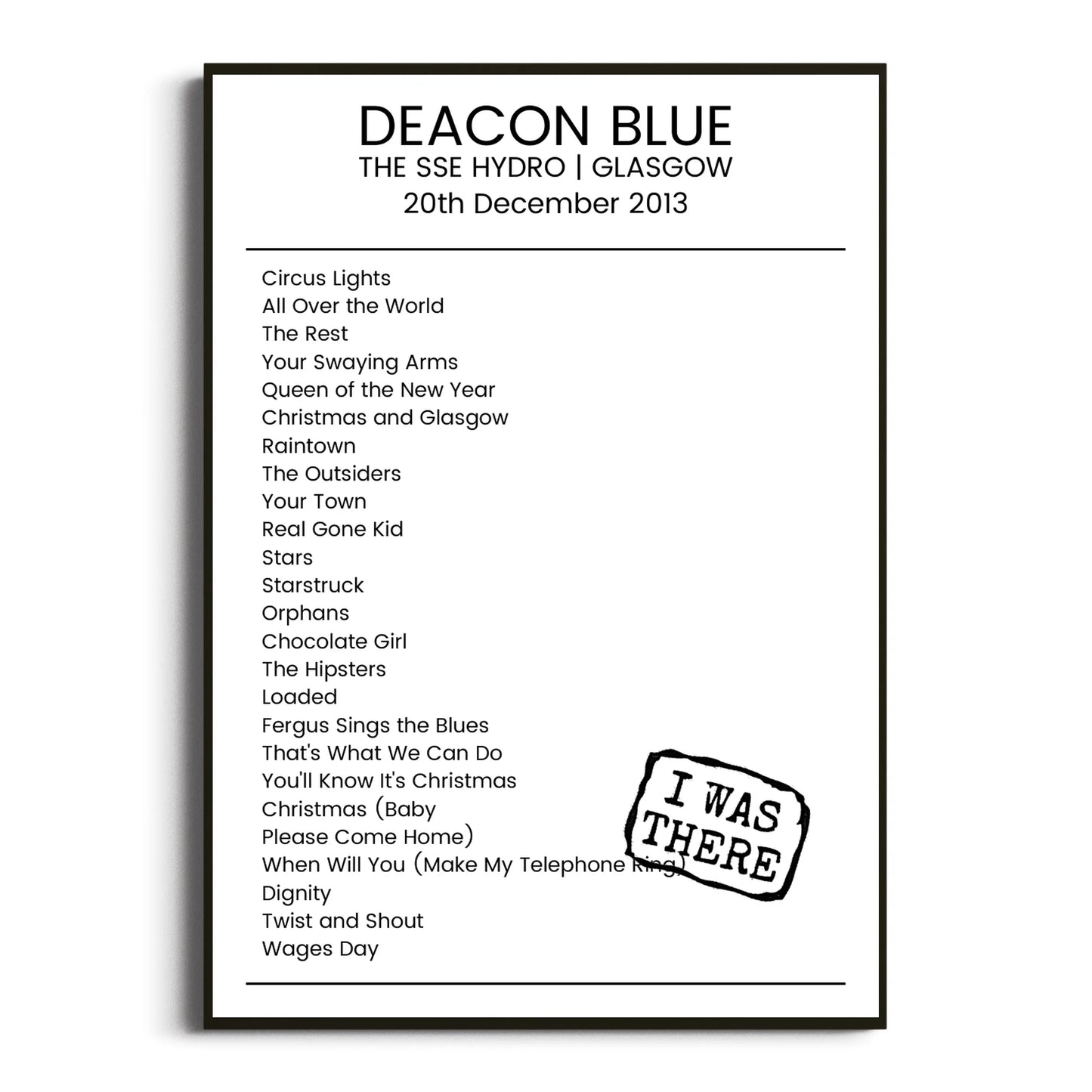 Deacon Blue Glasgow 20 December 2013 Setlist Poster