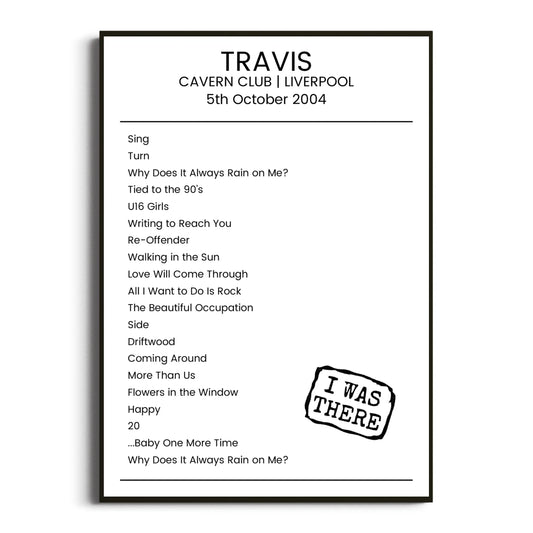 Travis Liverpool 05 October 2004 Setlist Poster