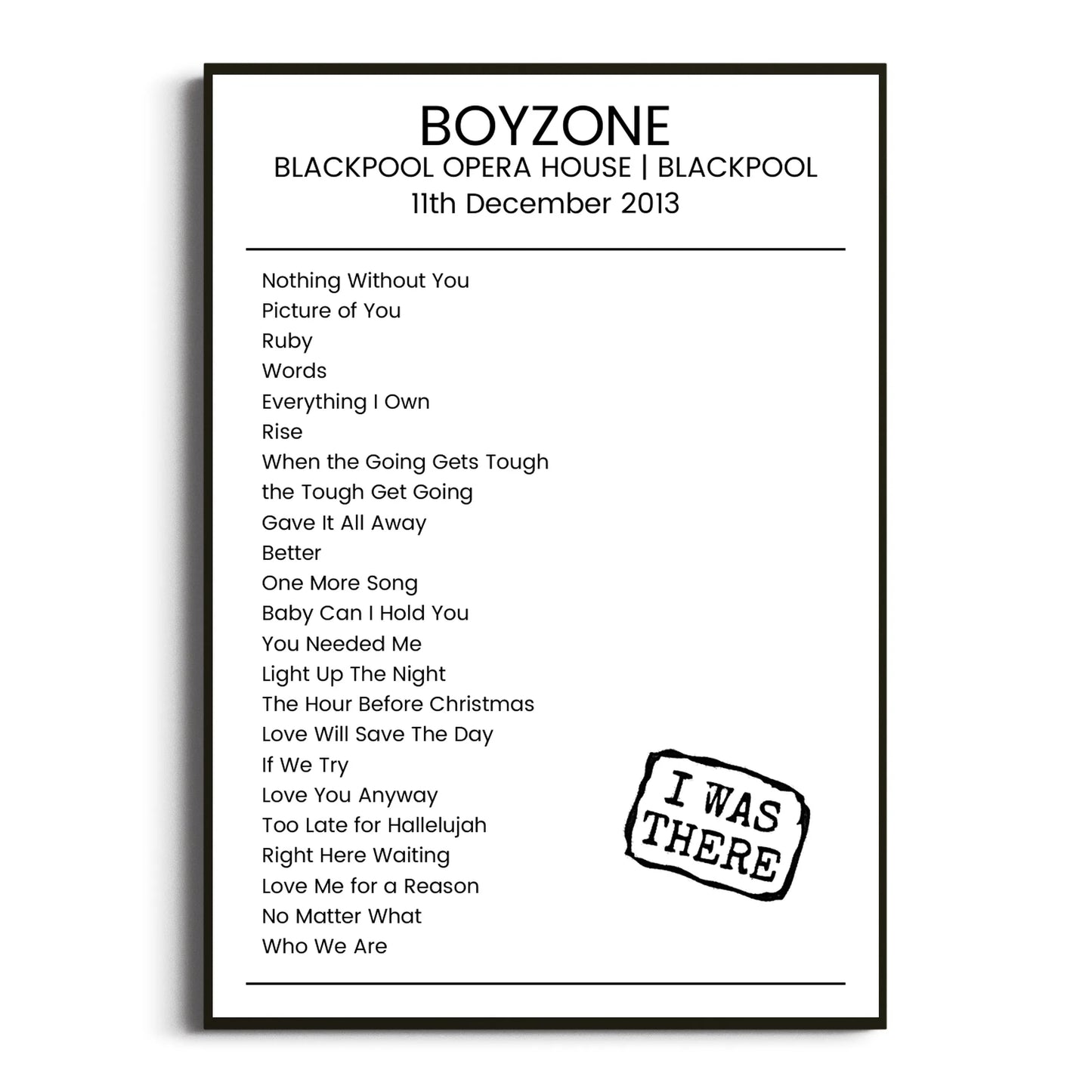 Boyzone Blackpool 11 December 2013 Setlist Poster