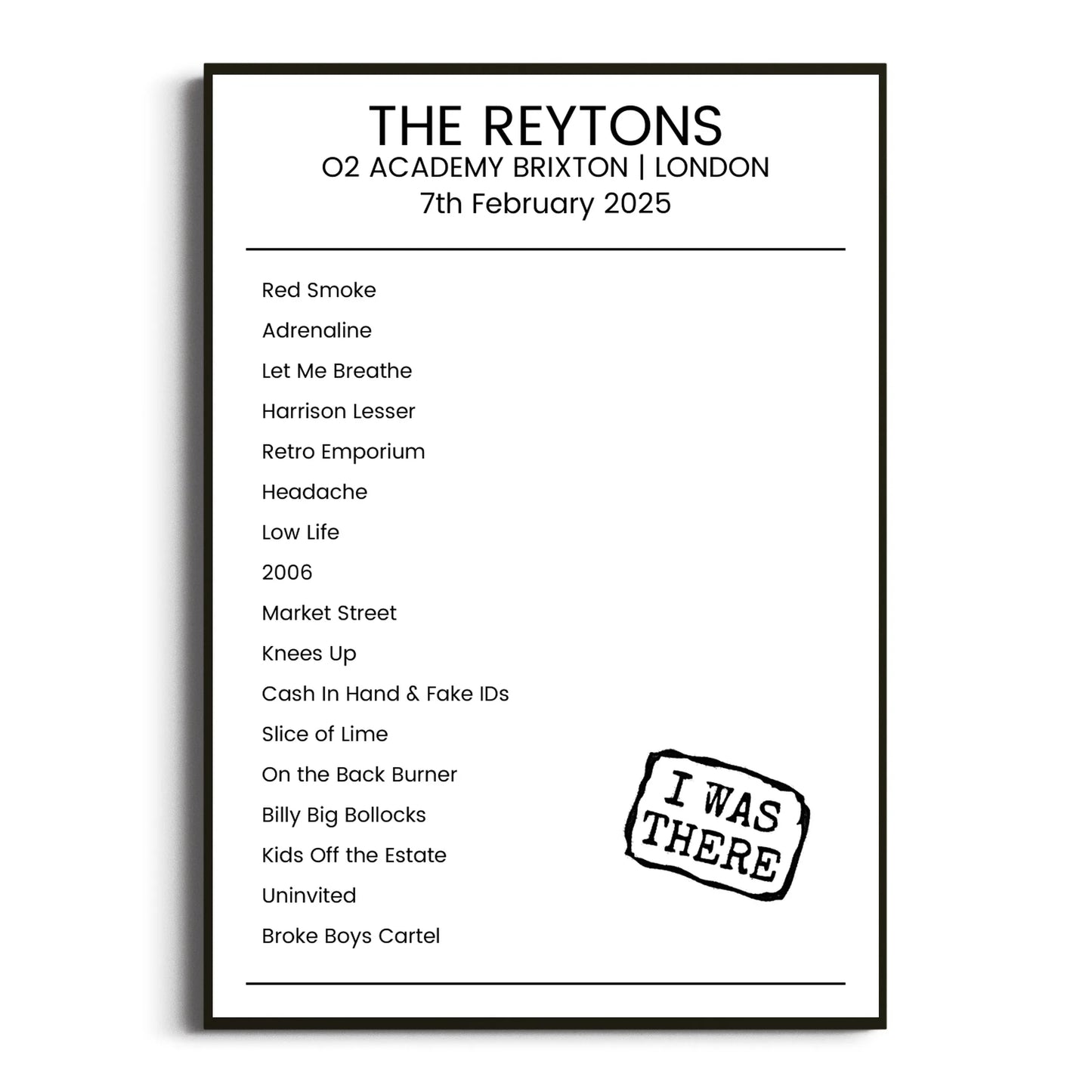 The Reytons London 07 February 2025 Setlist Poster