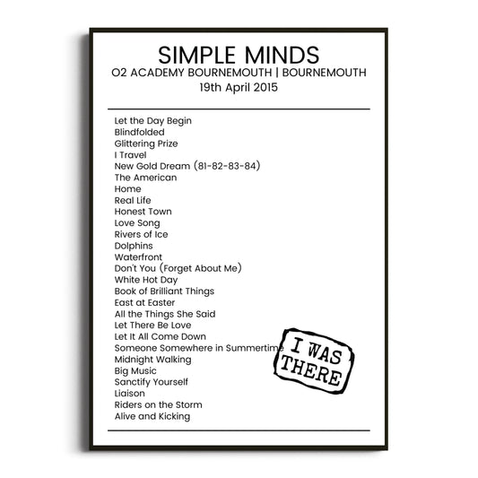 Simple Minds Bournemouth 19 April 2015 Setlist Poster