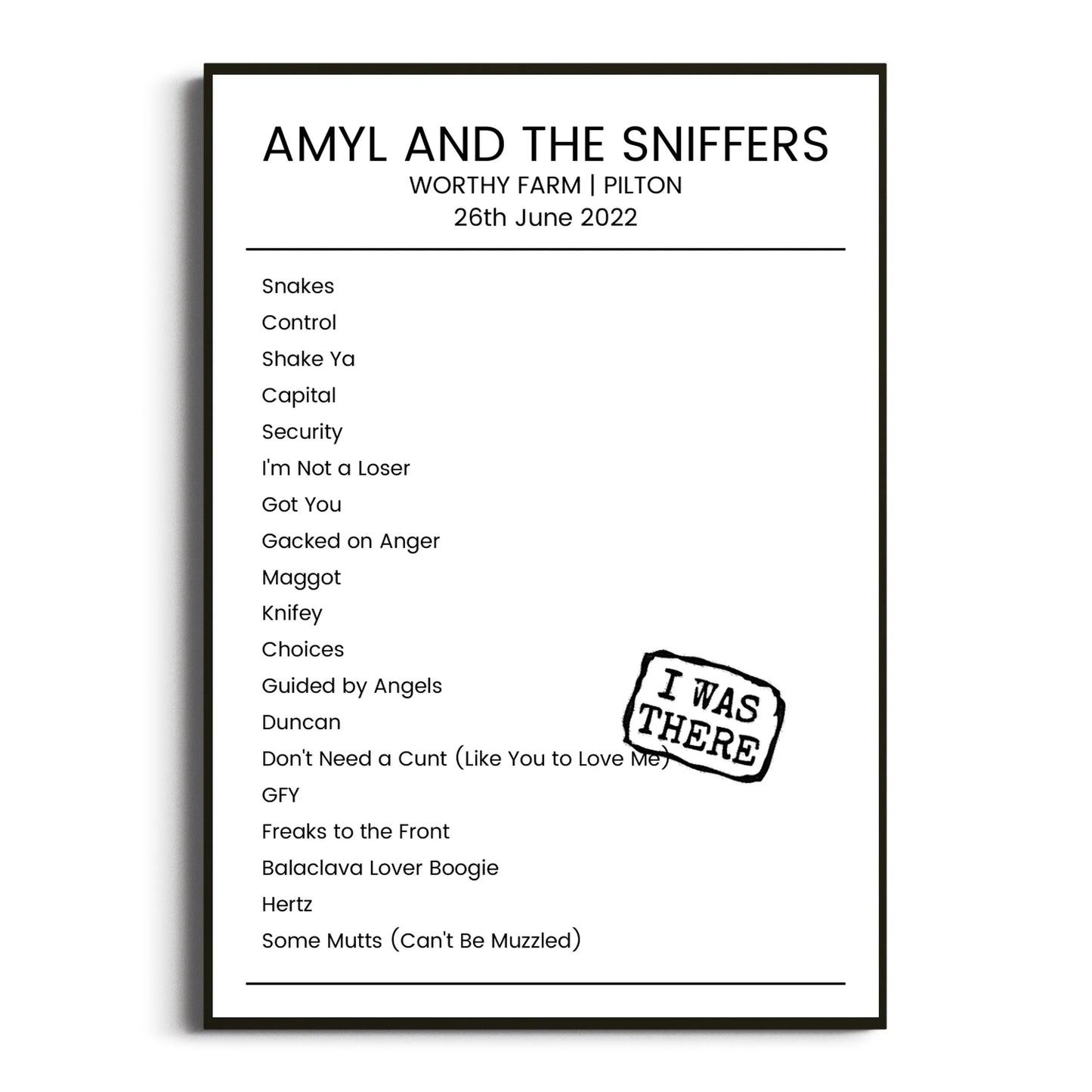 Amyl and the Sniffers Pilton 26 June 2022 Setlist Poster