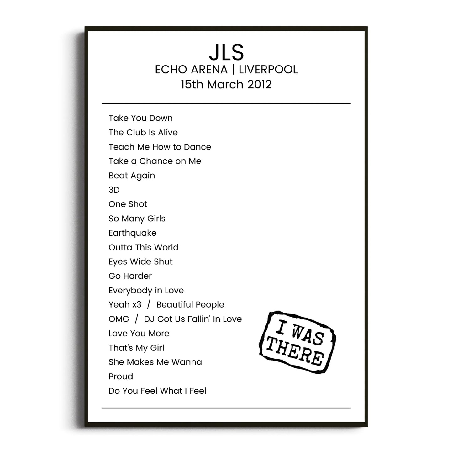 JLS Liverpool 15 March 2012 Setlist Poster