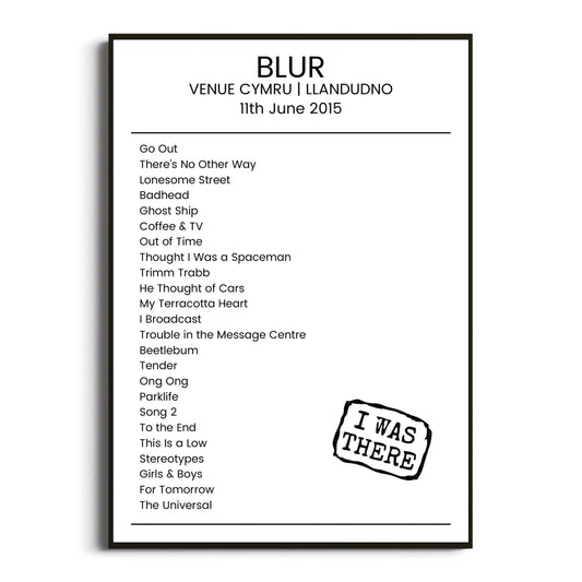 Blur Llandudno 11 June 2015 Setlist Poster