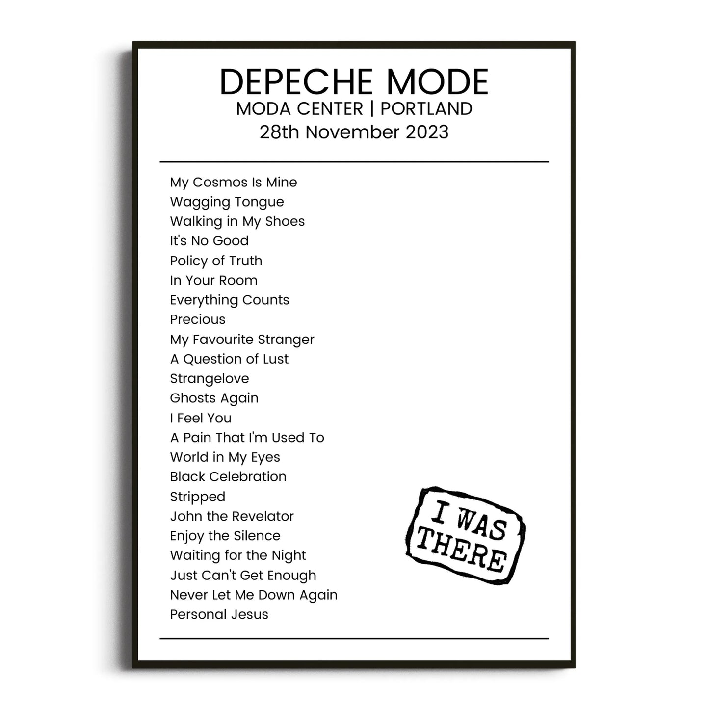 Depeche Mode Portland 28 November 2023 Setlist Poster