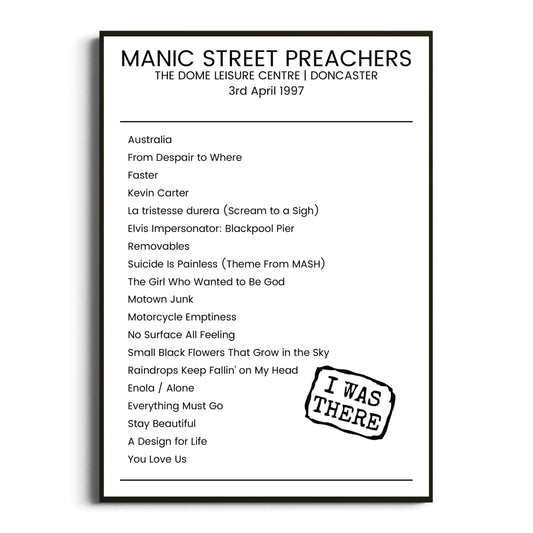 Manic Street Preachers Doncaster 03 April 1997 Setlist Poster