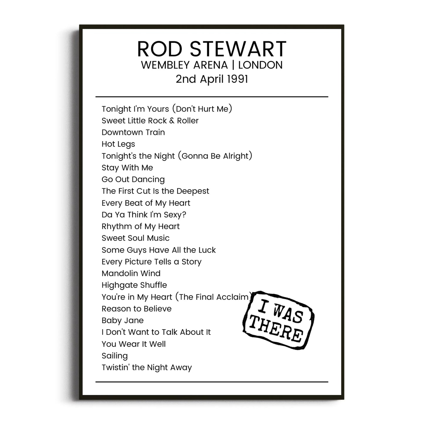 Rod Stewart London 02 April 1991 Setlist Poster