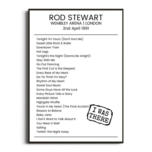 Rod Stewart London 02 April 1991 Setlist Poster