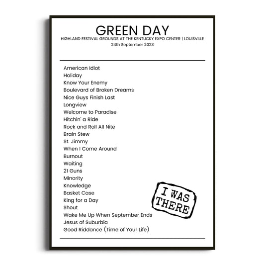 Green Day Louisville 24 September 2023 Setlist Poster