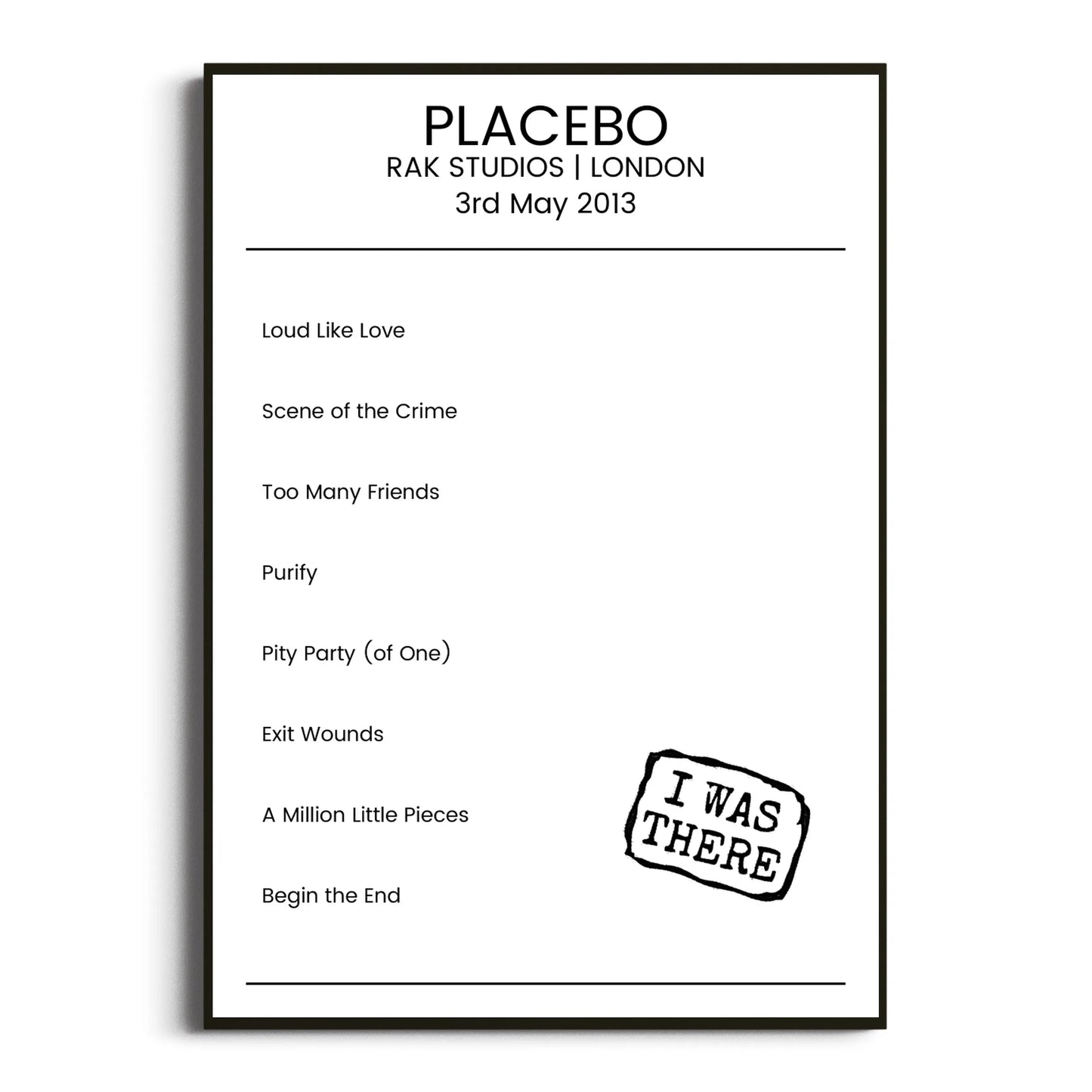 Placebo London 03 May 2013 Setlist Poster