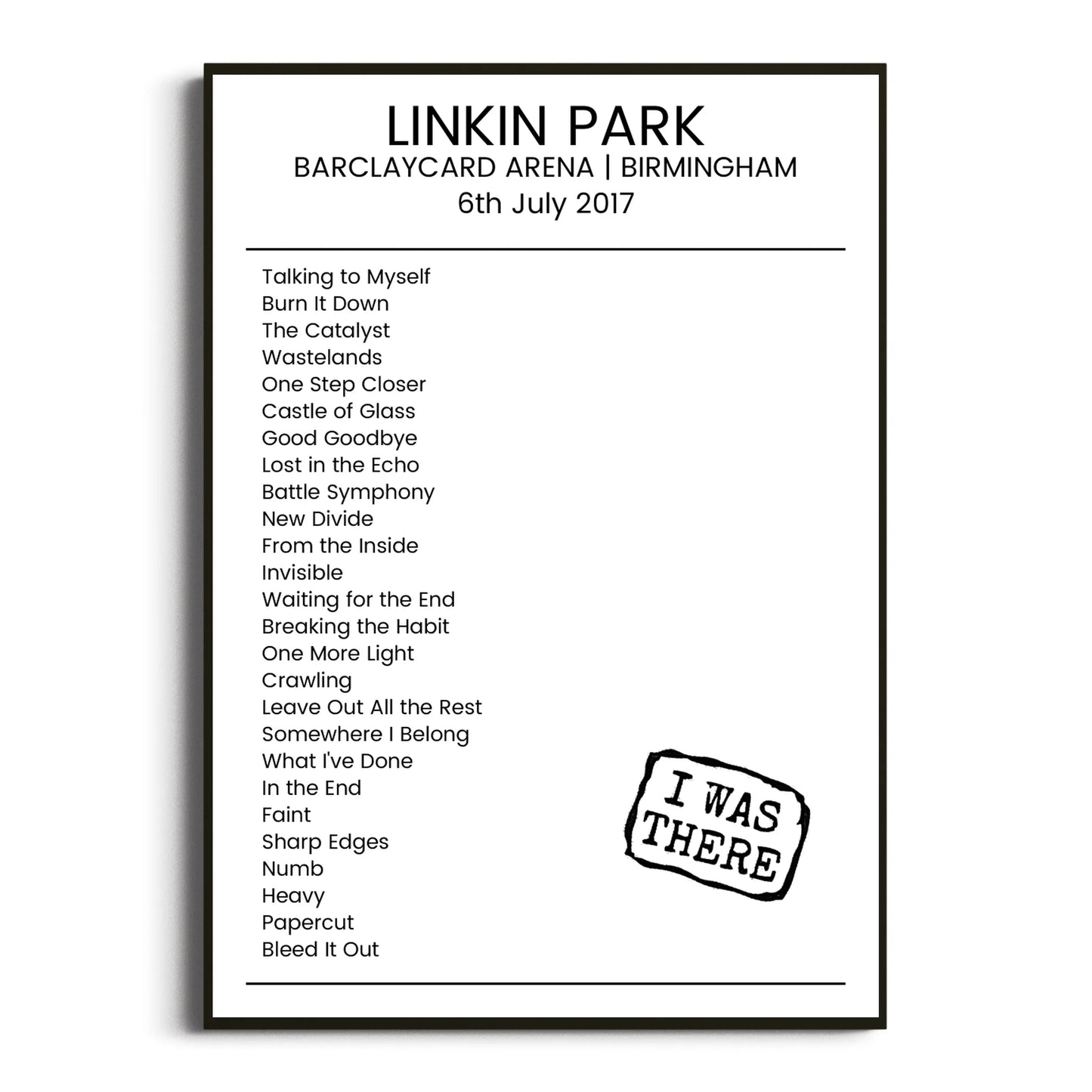 Linkin Park Birmingham 06 July 2017 Setlist Poster