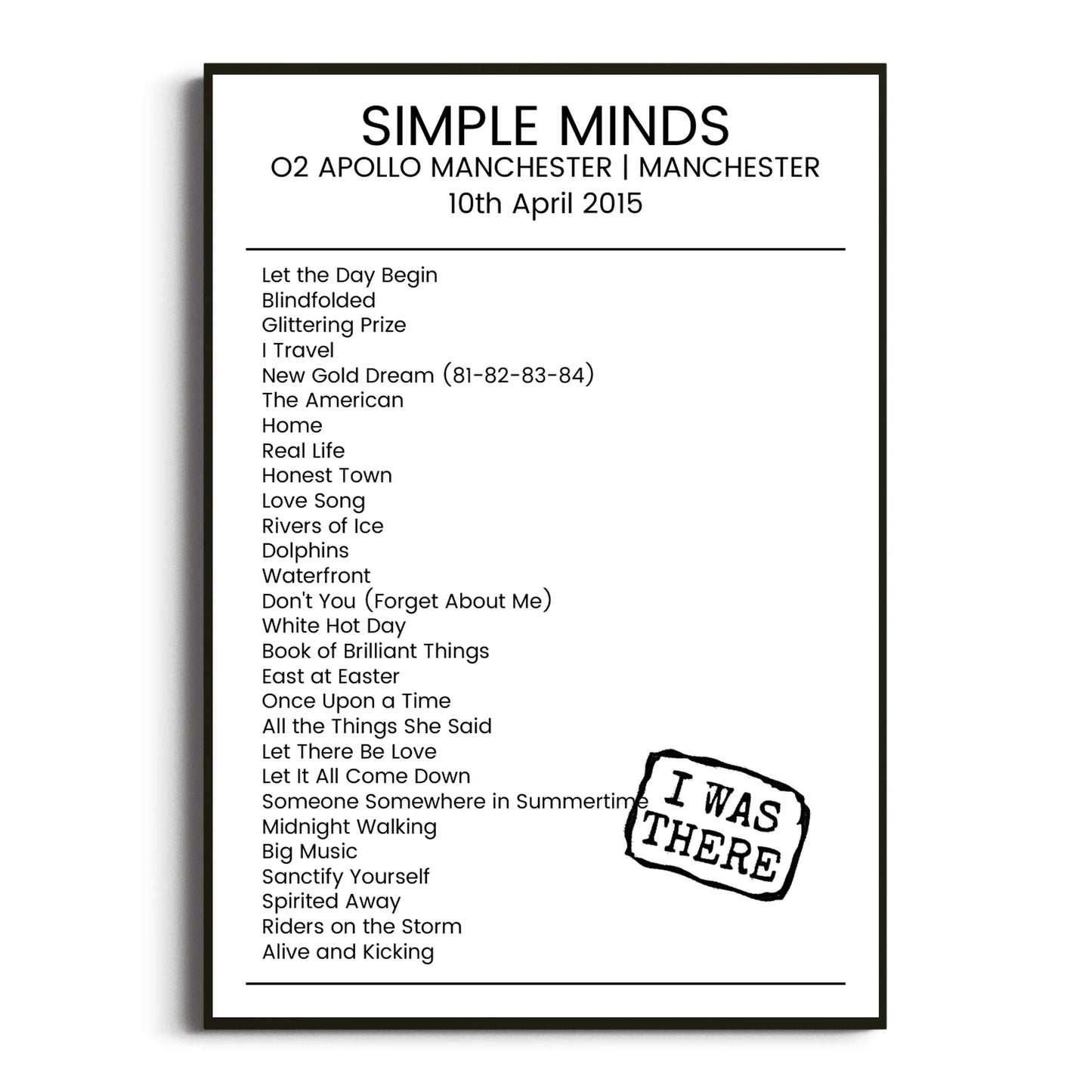 Simple Minds Manchester 10 April 2015 Setlist Poster