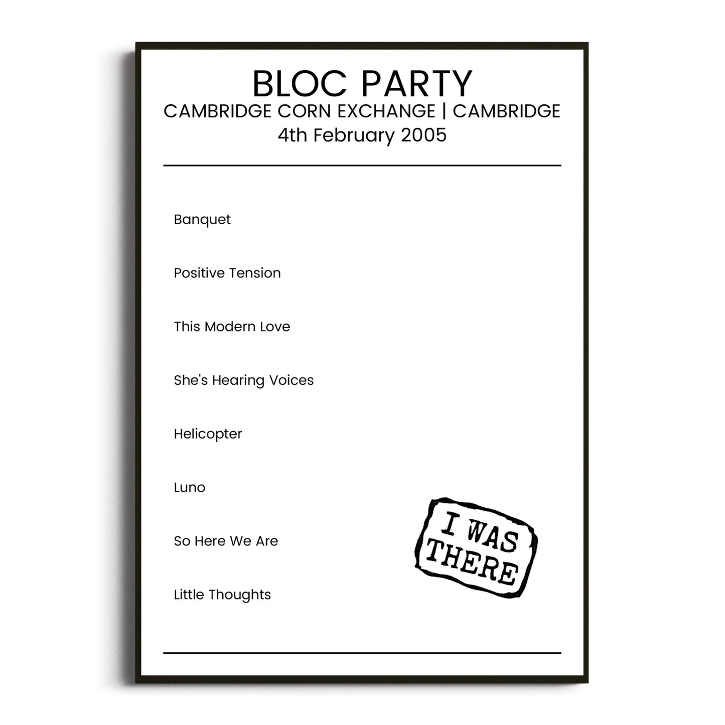 Bloc Party Cambridge 04 February 2005 Setlist Poster