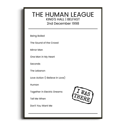 The Human League Belfast 02 December 1998 Setlist Poster