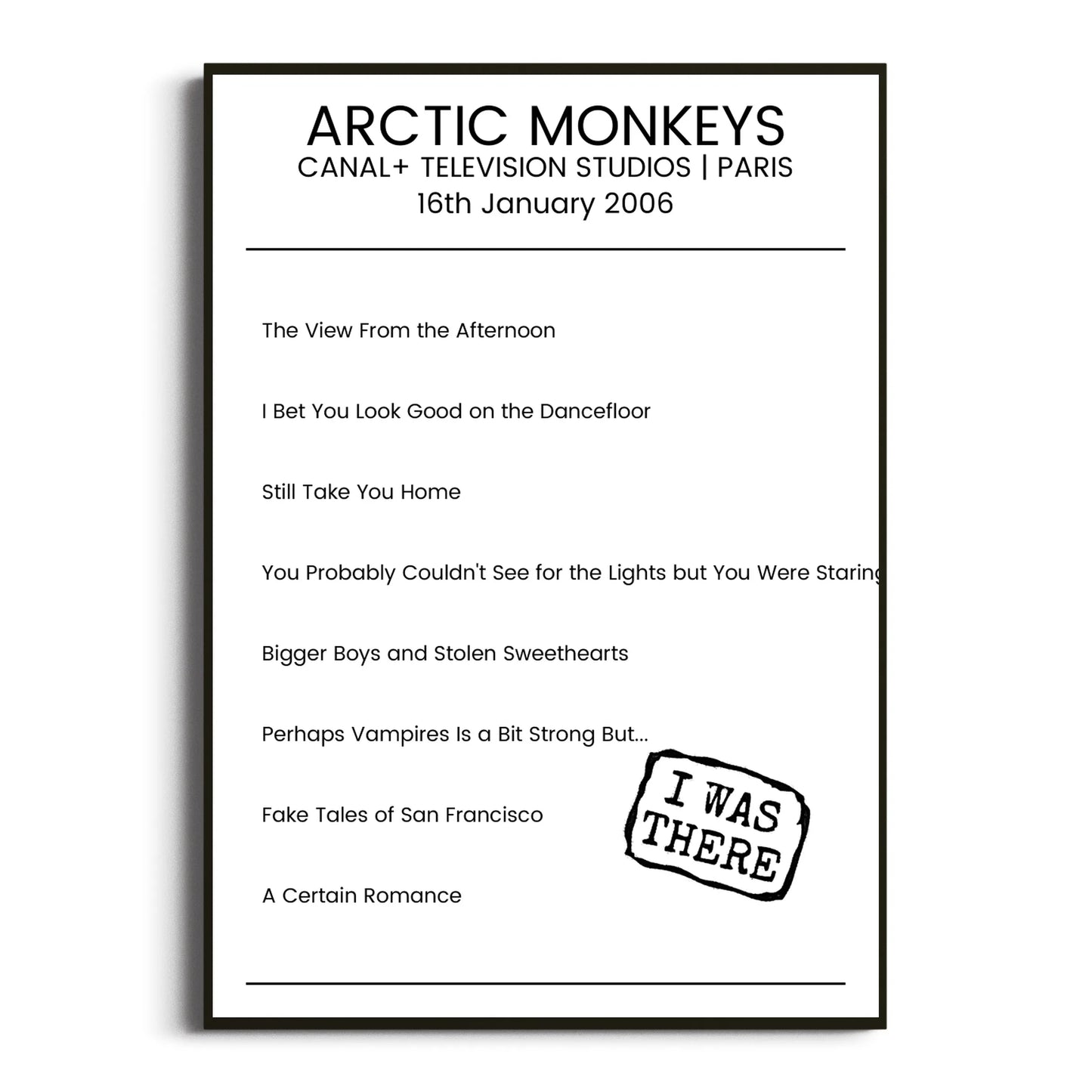 Arctic Monkeys Paris 16 January 2006 Setlist Poster