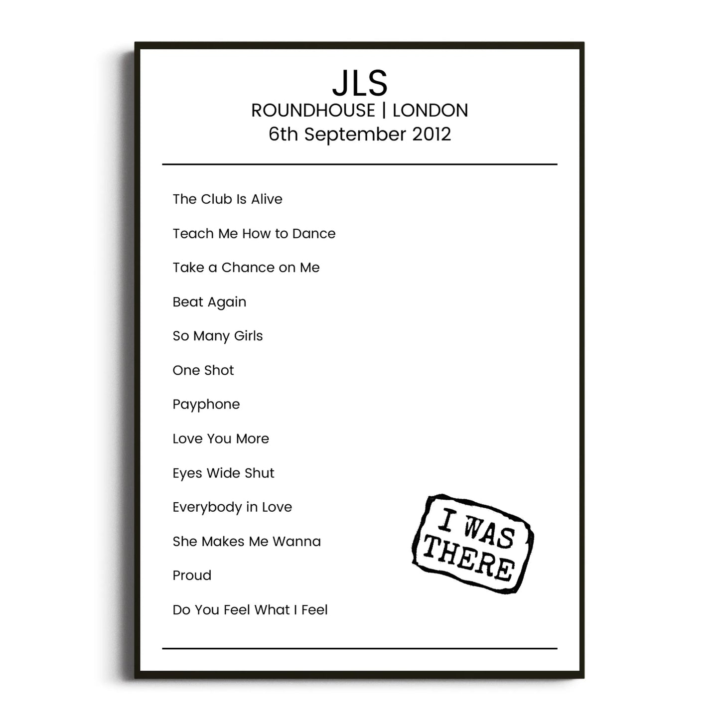 JLS London 06 September 2012 Setlist Poster