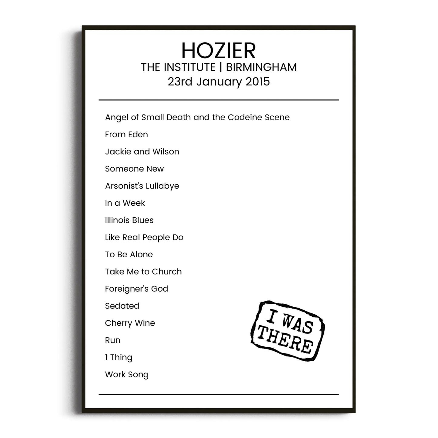 Hozier Birmingham 23 January 2015 Setlist Poster