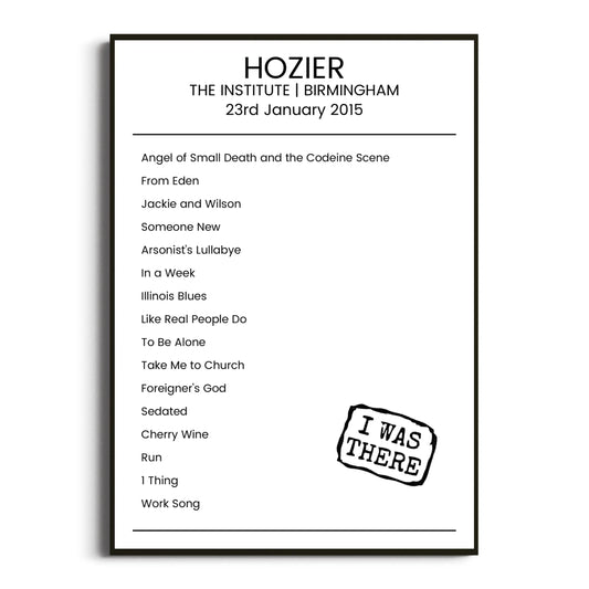 Hozier Birmingham 23 January 2015 Setlist Poster