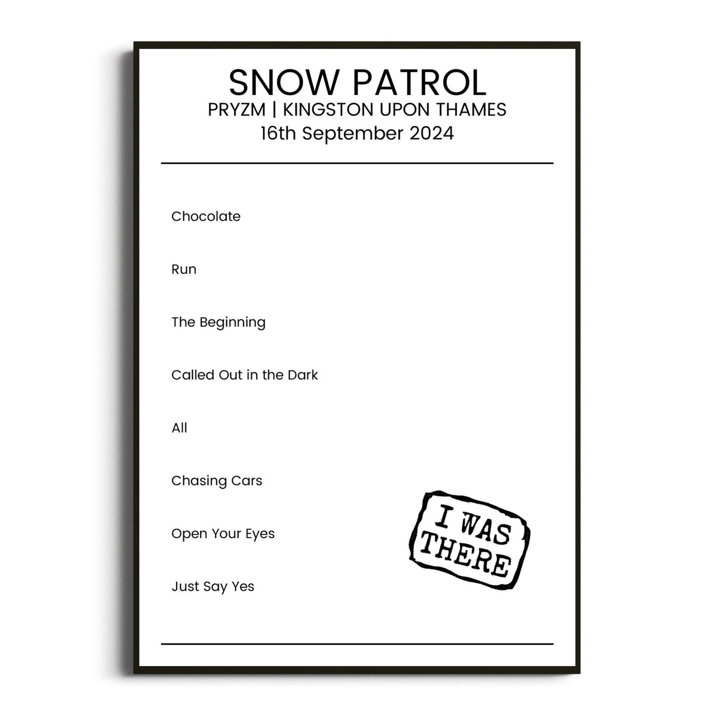 Snow Patrol Kingston upon Thames 16 September 2024 Setlist Poster