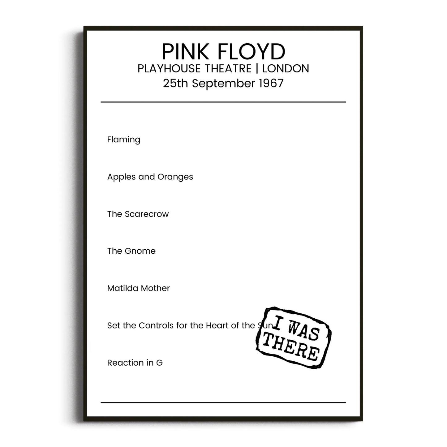 Pink Floyd London 25 September 1967 Setlist Poster