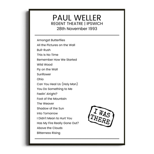 Paul Weller Ipswich 28 November 1993 Setlist Poster