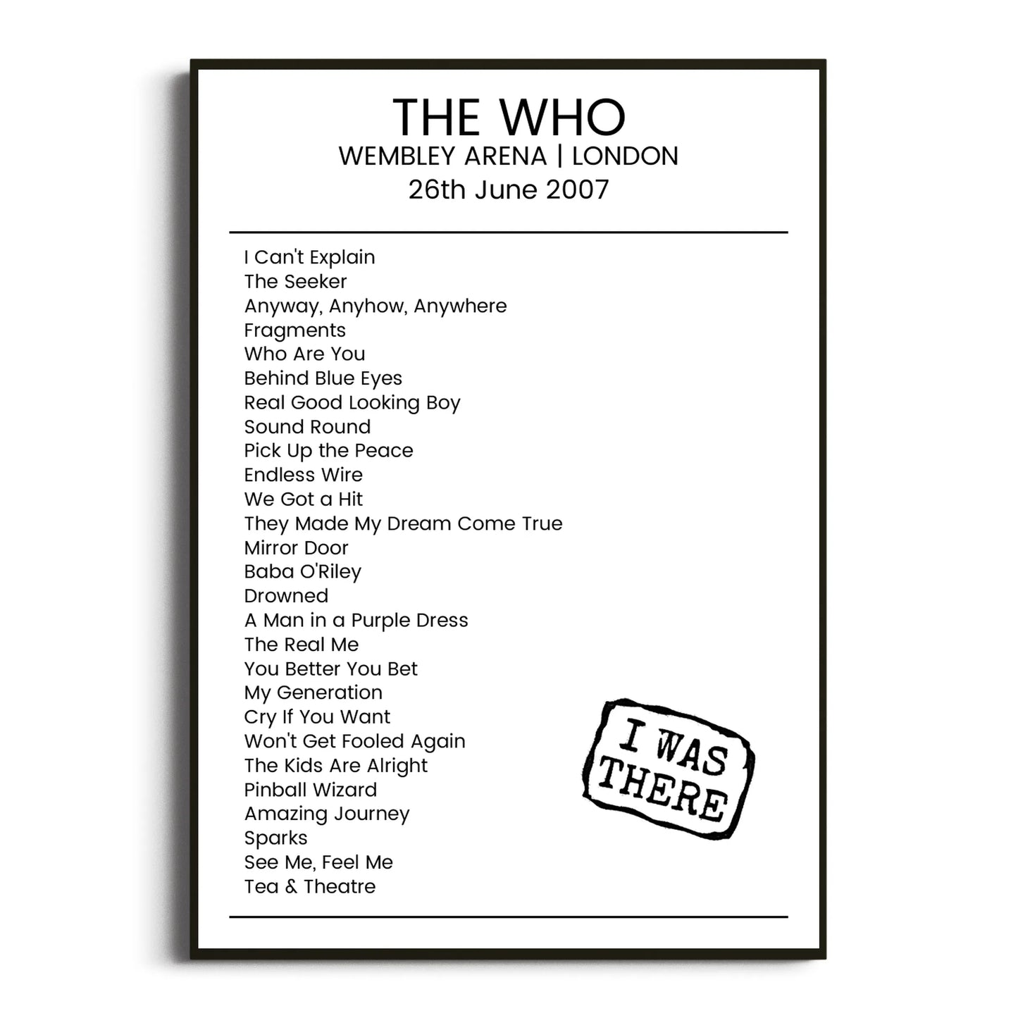 The Who London 26 June 2007 Setlist Poster