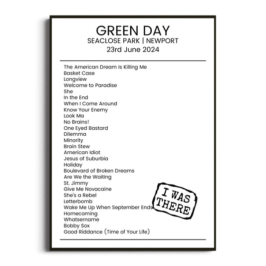 Green Day Newport 23 June 2024 Setlist Poster