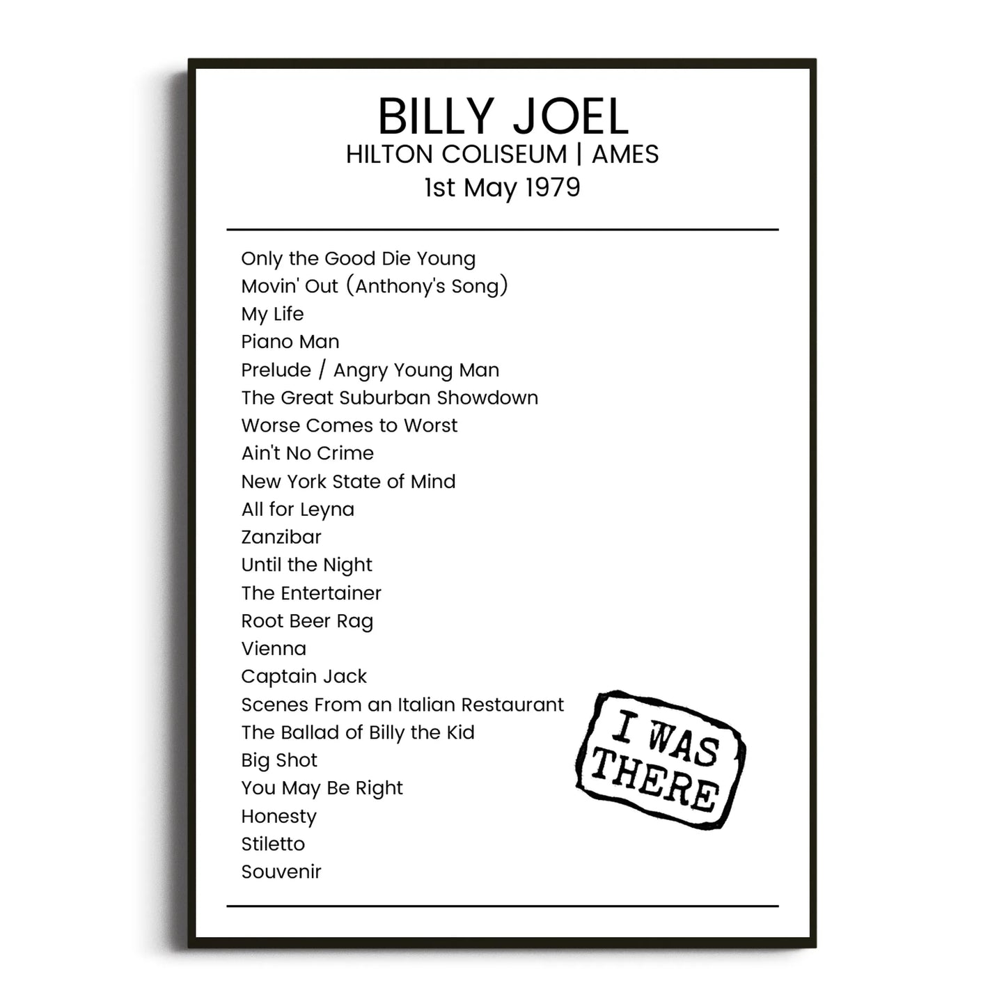 Billy Joel Ames 01 May 1979 Setlist Poster